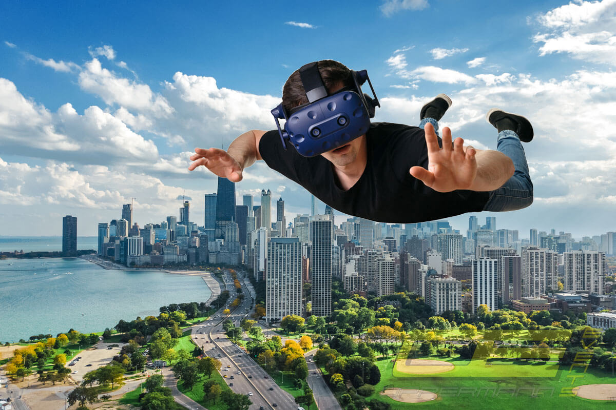 Fliegen mit VR Brille - Flugsimulation von Flugzeug, Helikopter, Jetpack, Wingsuit, Heißluftballon, als Adler... uvm.