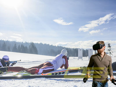 Biathlon VR Simulator für Events und Messen - beim Skilanglauf und Schießen sind Ausdauer und Präzision gefragt